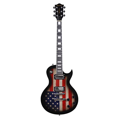 Leo Jaymz Full Size Single Cut Electric Guitar -Mahogany body,Mahogany neck on C+U shape, with Amazing US Flag Sticker on Arched Top (US Flag)