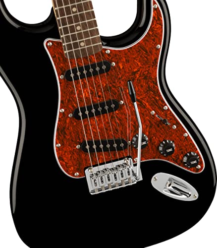 Fender Squier Affinity Stratocaster - Limited Edition Black, Bundle with Frontman 10G Amplifier, Gig Bag, Cable, Tuner, Strap, Picks, and Austin Bazaar Instructional DVD