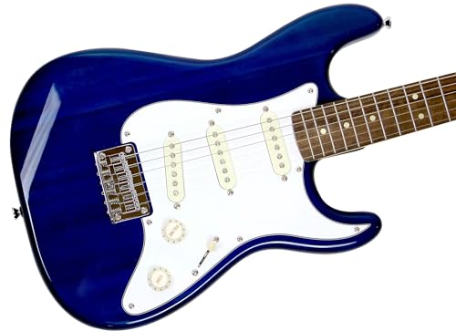 Fender Squier 24-Inch Short Scale Strat Pack - Transparent Blue Bundle with Frontman 10G Amplifier, Instrument Cable, Strap, Picks, Online Lessons, and Austin Bazaar Instructional DVD