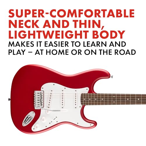 Fender Squier Debut Series Stratocaster Electric Guitar, Beginner Guitar, with 2-Year Warranty, Includes Free Lessons, Dakota Red with Matte Finish