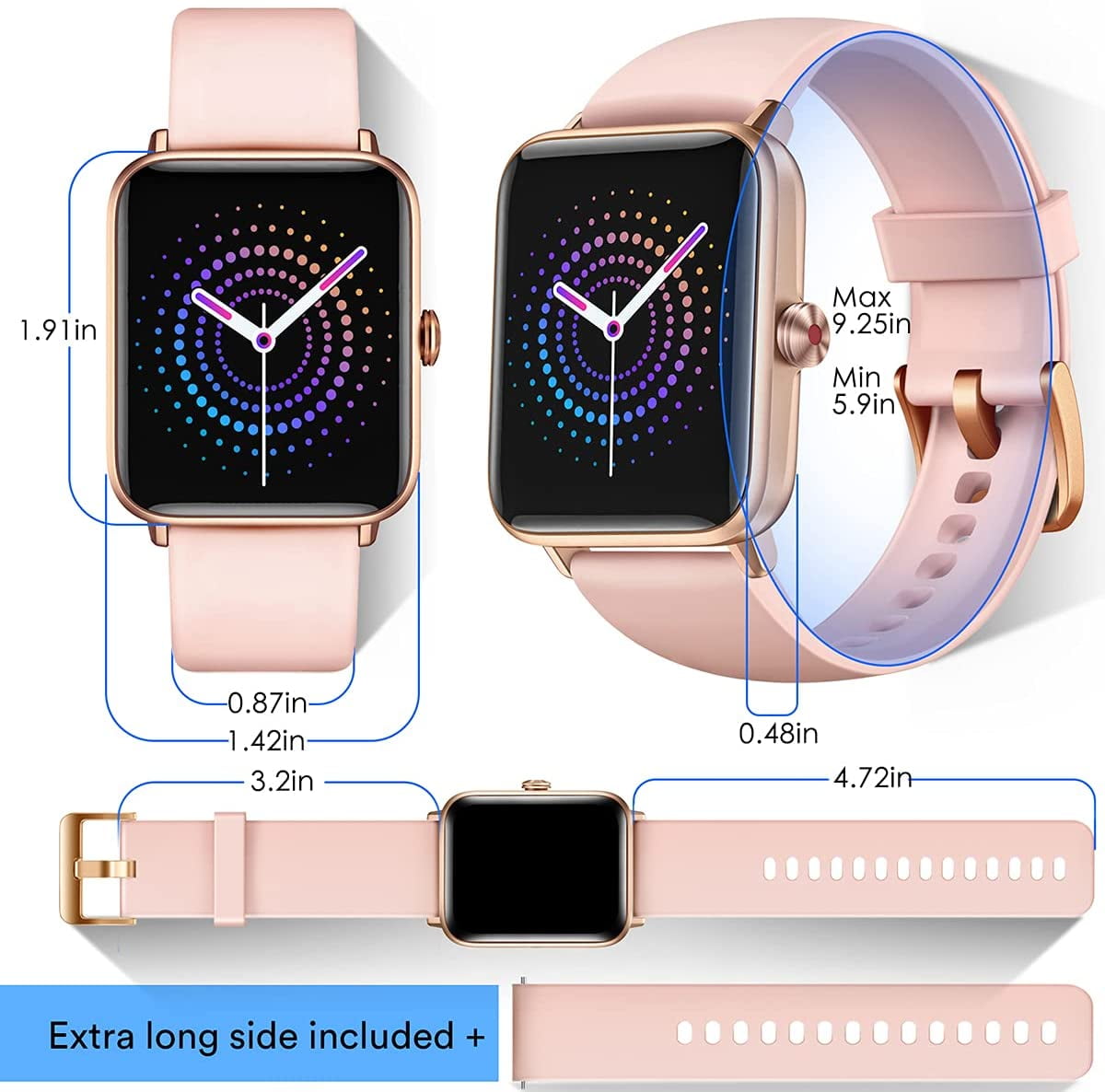 Pink Smartwatch with Heart Rate Monitor