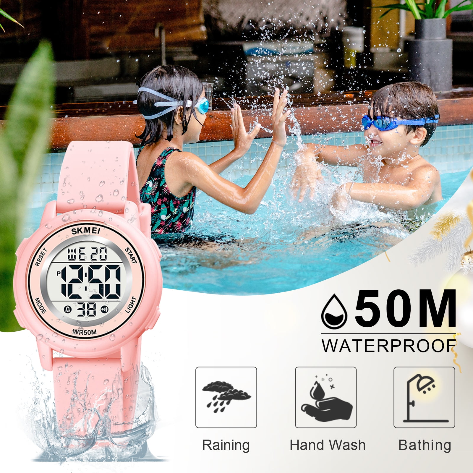 SKMEI Kids Waterproof Sports Watch, Pink