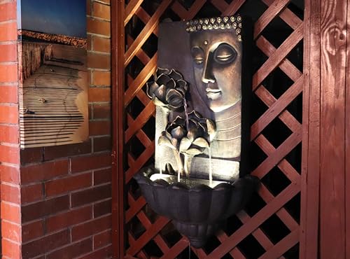Zen Buddha Face Lotus Outdoor Water Fountain, 32.3" Tall