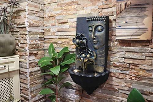 Zen Buddha Face Lotus Outdoor Water Fountain, 32.3" Tall