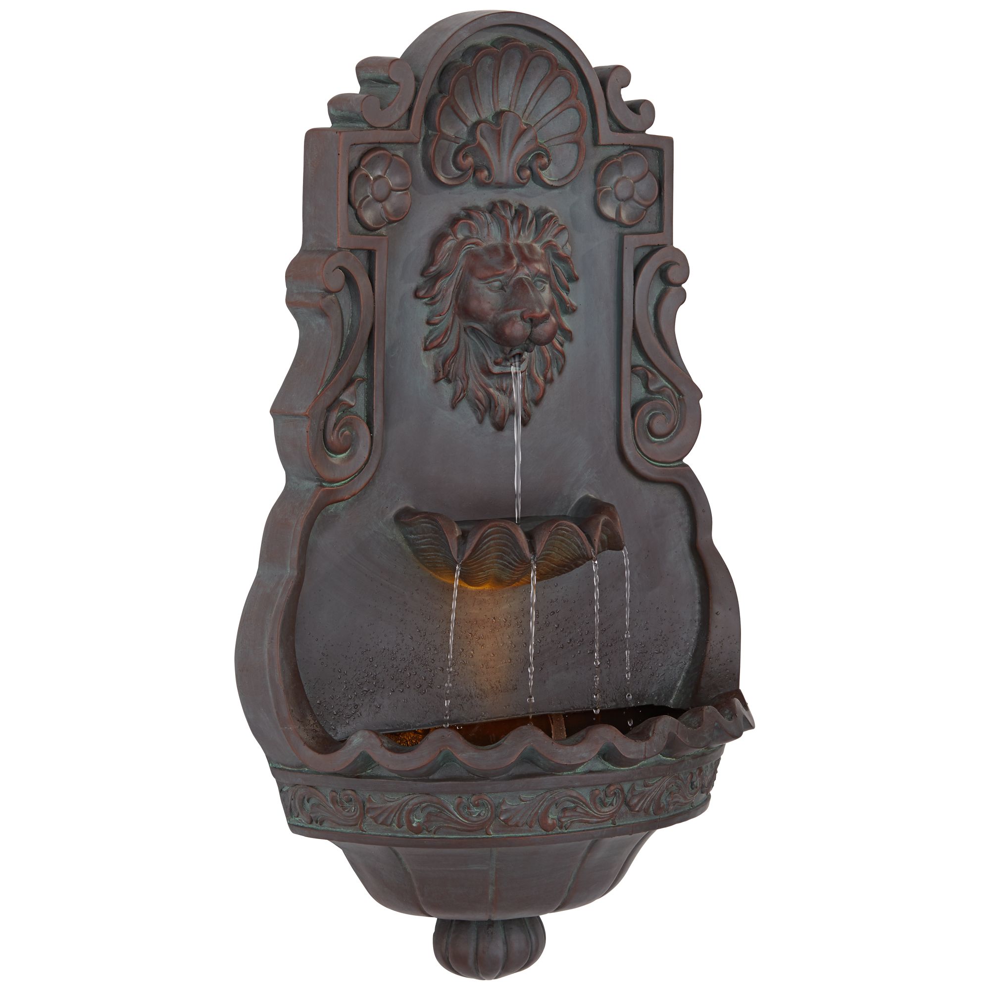 2 Tier Lion Head Outdoor Wall Fountain with LED