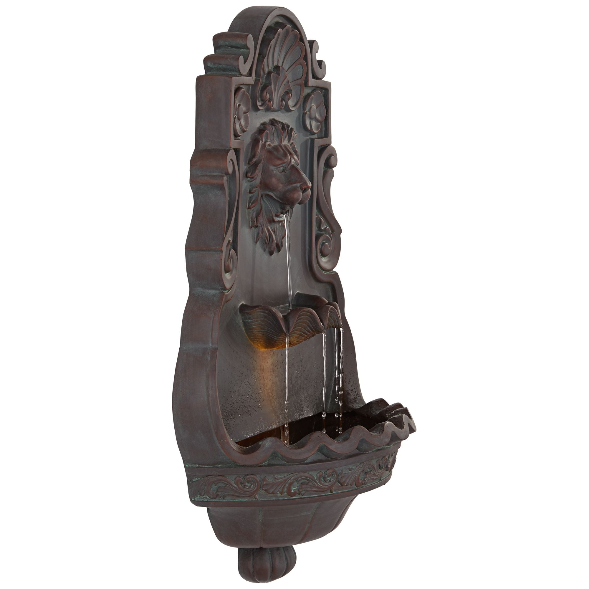 2 Tier Lion Head Outdoor Wall Fountain with LED