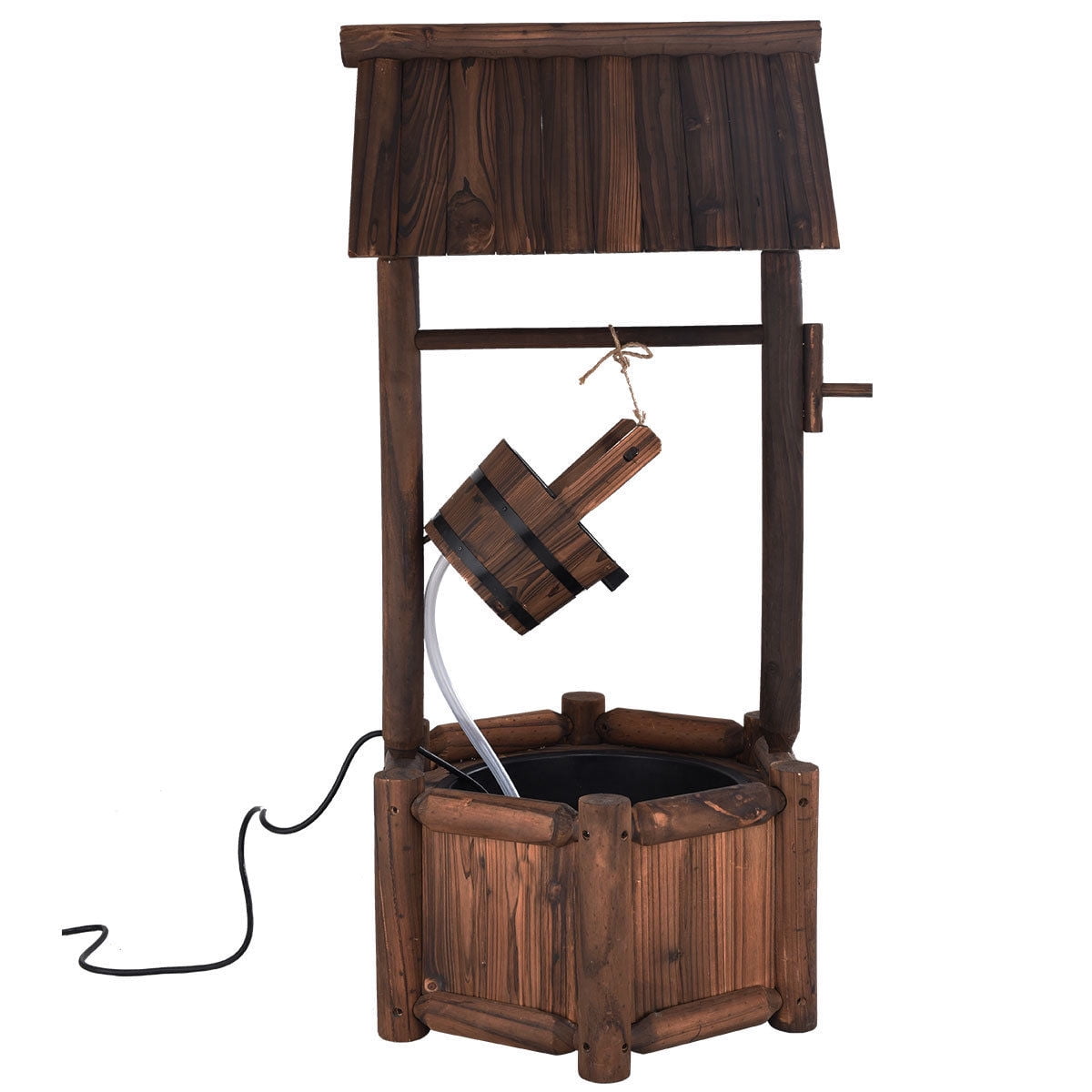 Rustic Wooden Wishing Well Fountain for Outdoor Gardens