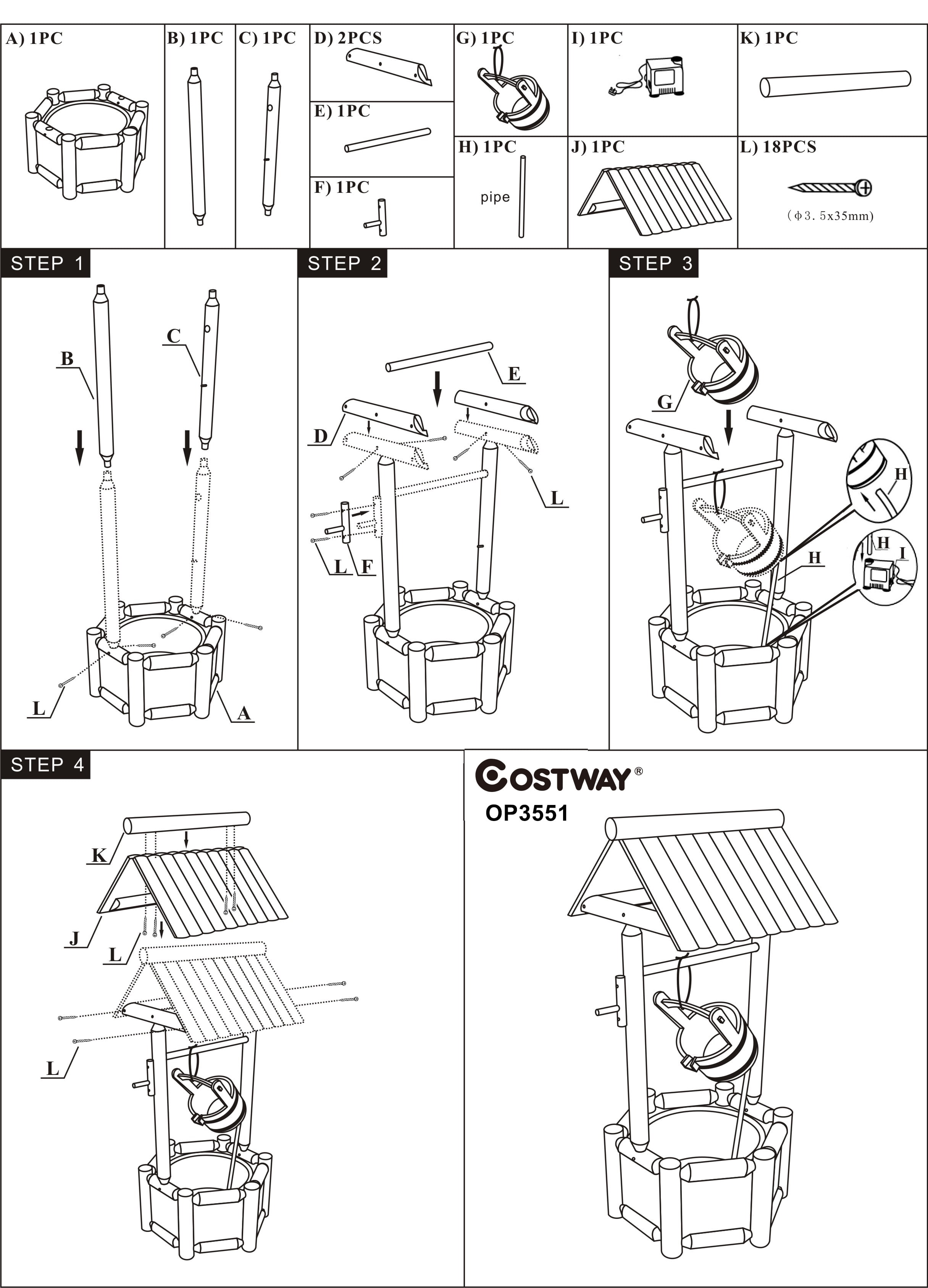 Rustic Wooden Wishing Well Fountain for Outdoor Gardens