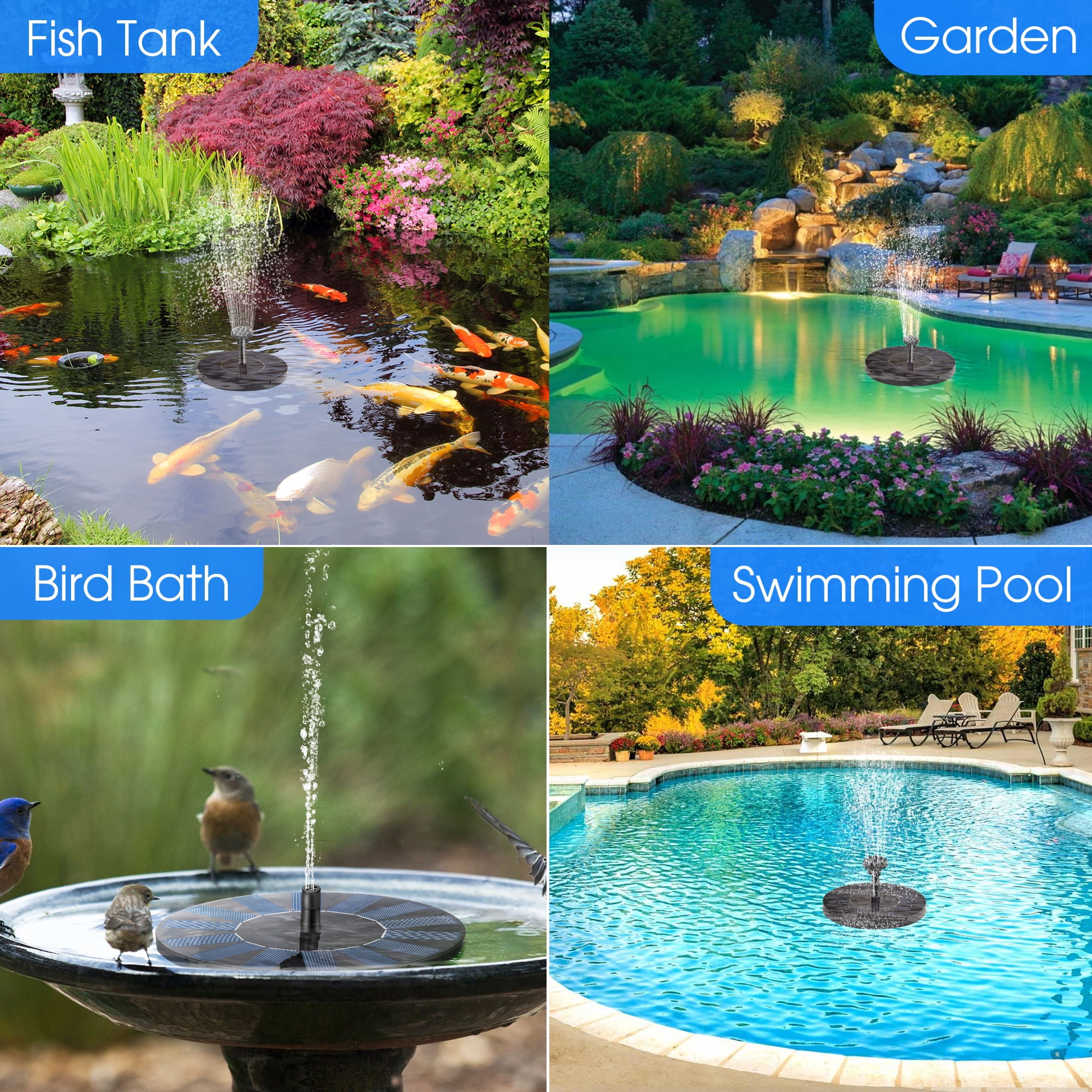 Floating Solar Water Fountain Pump for Bird Bath, Garden