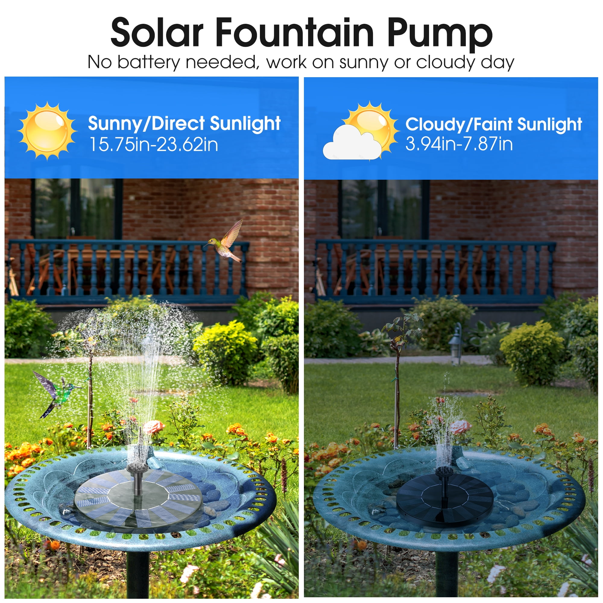 Floating Solar Water Fountain Pump for Bird Bath, Garden