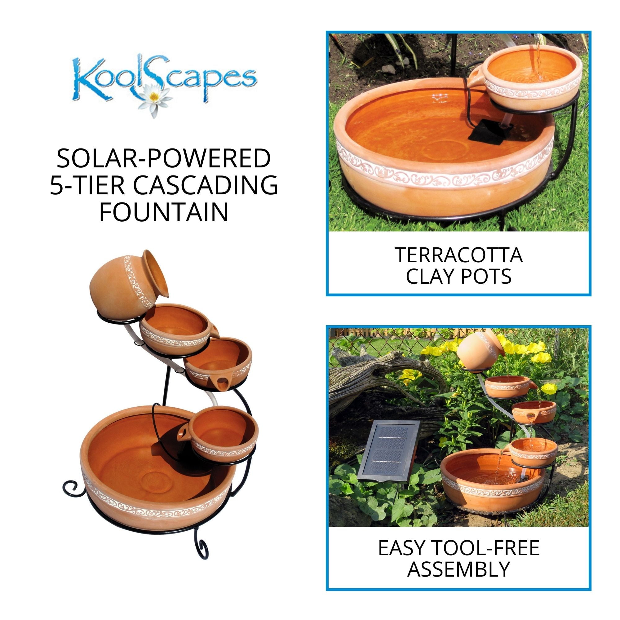 KoolScapes Solar-Powered 5-Tier Cascading Fountain