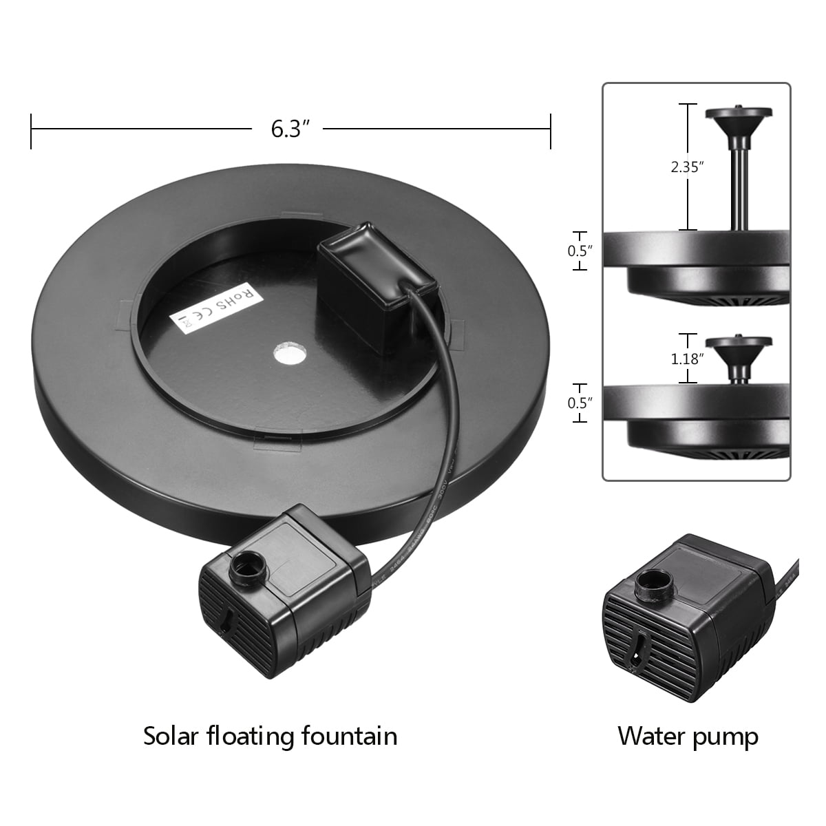 Solar Bird Bath Fountain Pump for Pool, Garden, Aquarium