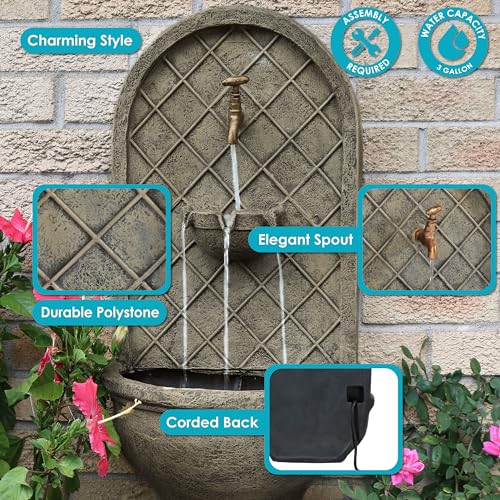 Sunnydaze Messina Wall Fountain - French Limestone Finish