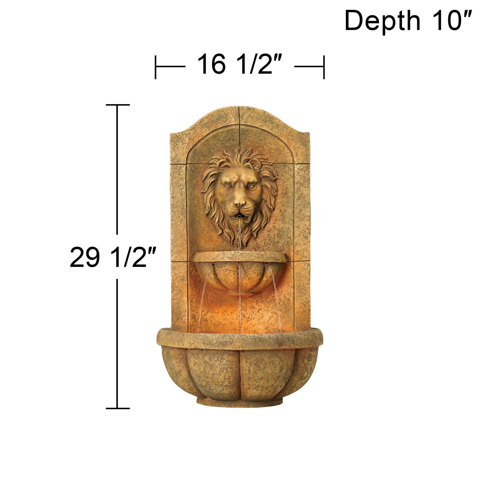 Rustic Lion Head Outdoor Wall Water Fountain LED Light