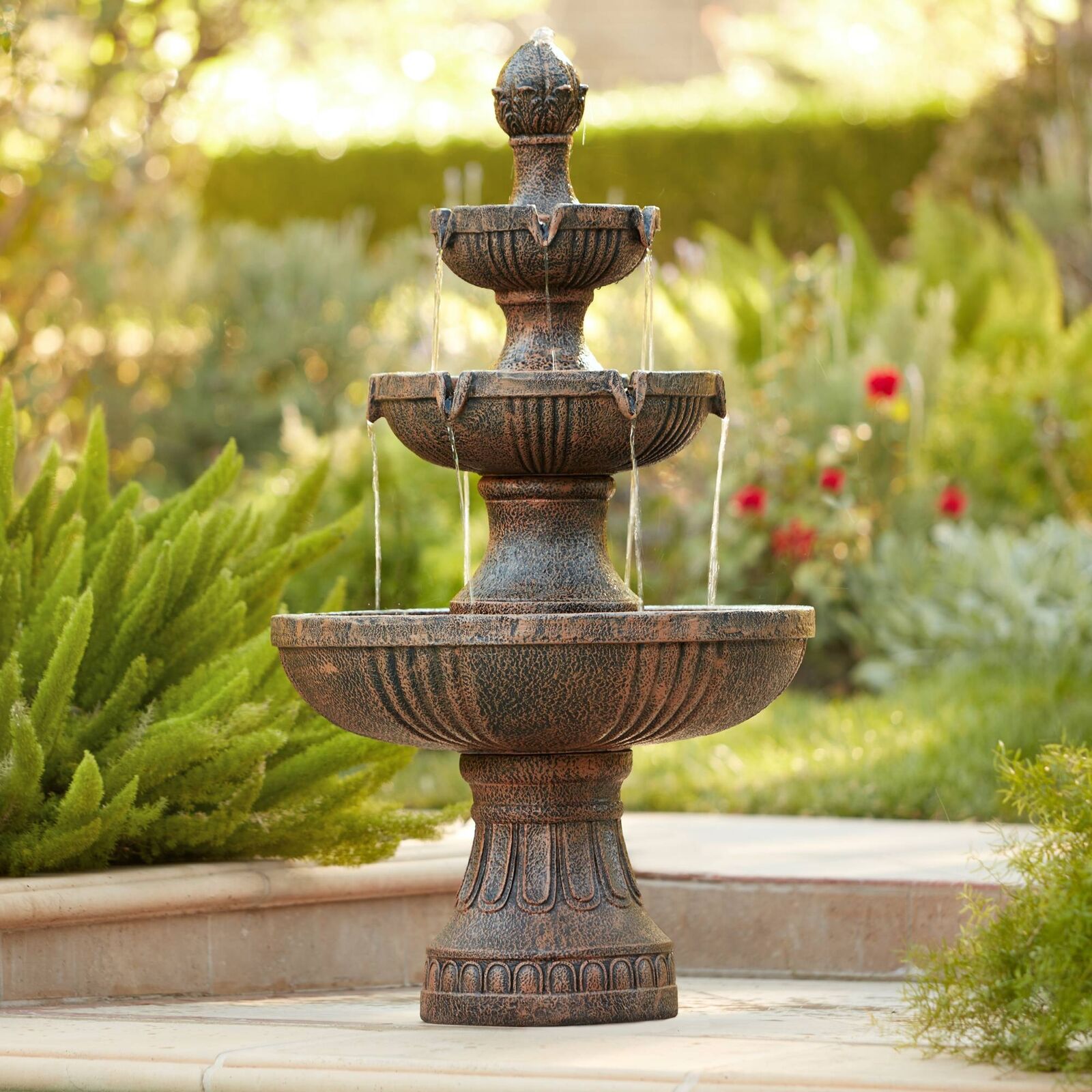 Rustic 3 Tier Cascading Water Fountain for Outdoor Décor