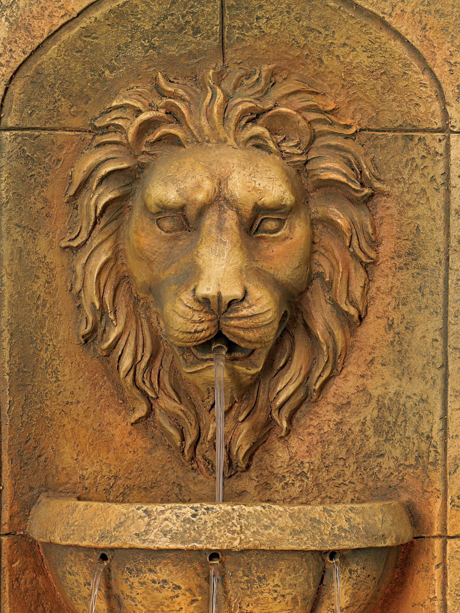 Rustic Lion Head 2-Tier Outdoor Wall Fountain