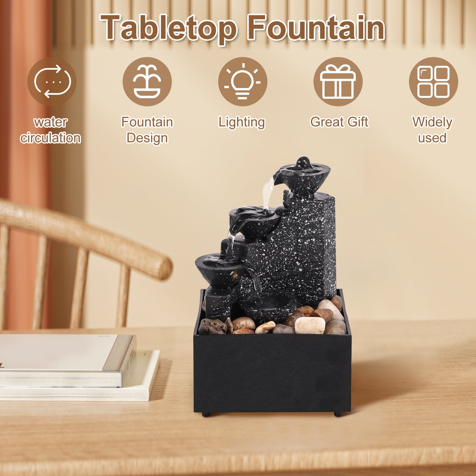 Tabletop Water Fountain with 4 Levels and Calming Sounds