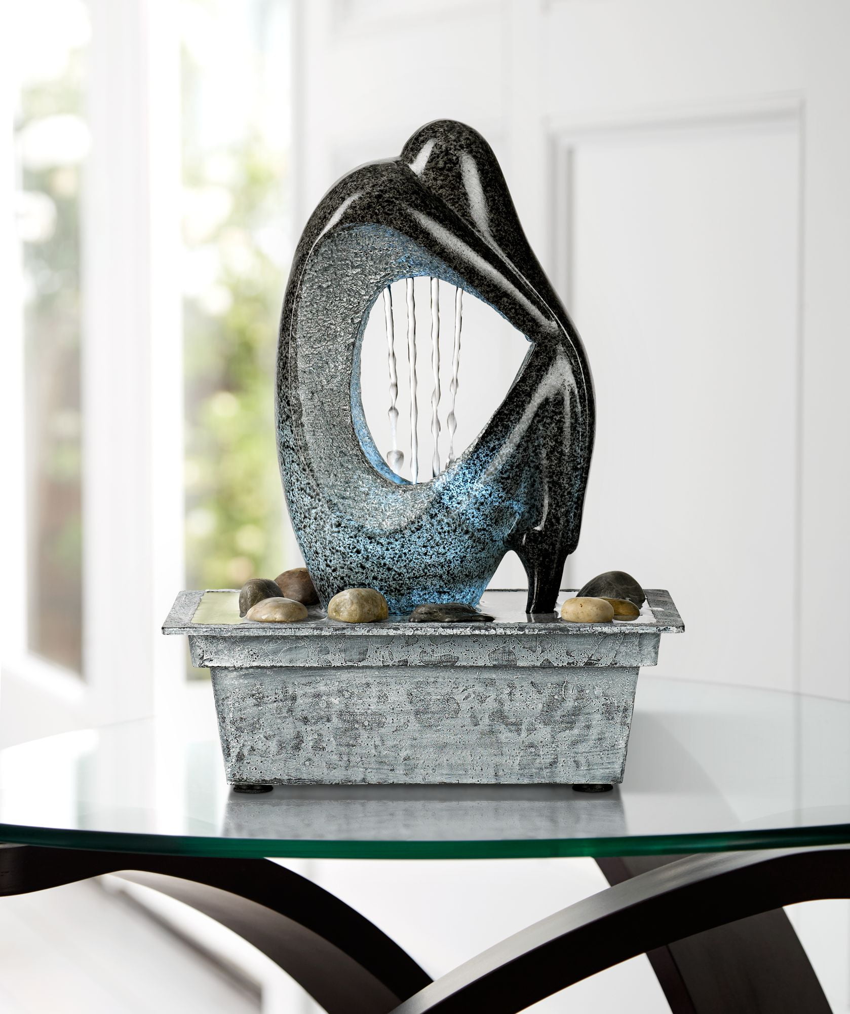 Modern LED Light Tabletop Water Fountain 10" Silhouette