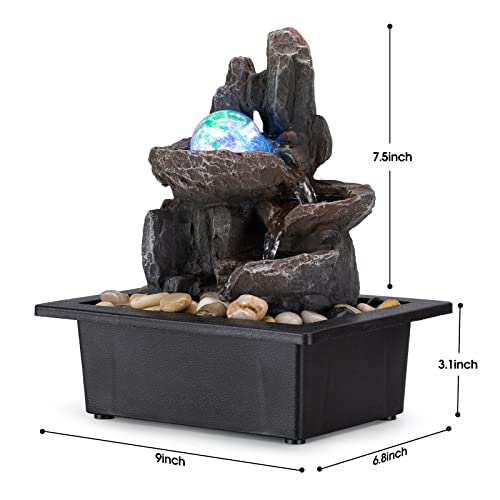 Tabletop Rock Waterfall Fountain with Rotating Ball and Lights
