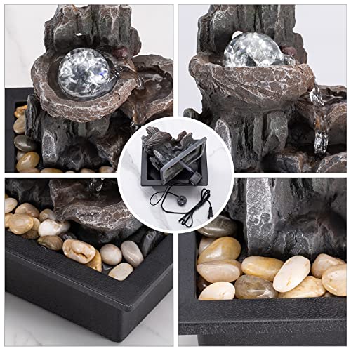 Tabletop Rock Waterfall Fountain with Rotating Ball and Lights