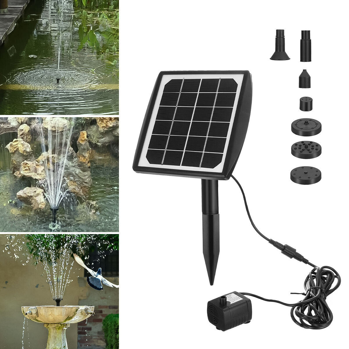 Solar Bird Bath Fountain Pump with 4 Nozzles