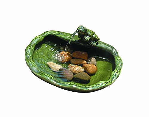 Green Glazed Ceramic Solar Frog Water Fountain