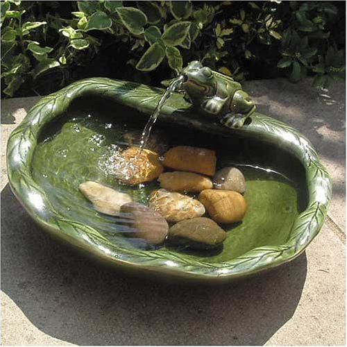 Green Glazed Ceramic Solar Frog Water Fountain