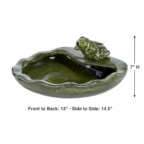 Green Glazed Ceramic Solar Frog Water Fountain