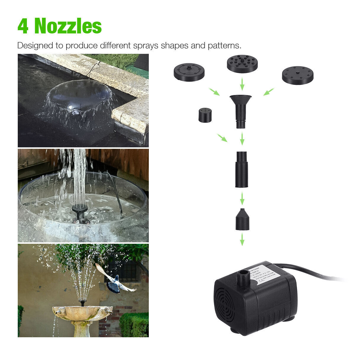 Solar Bird Bath Fountain Pump with 4 Nozzles