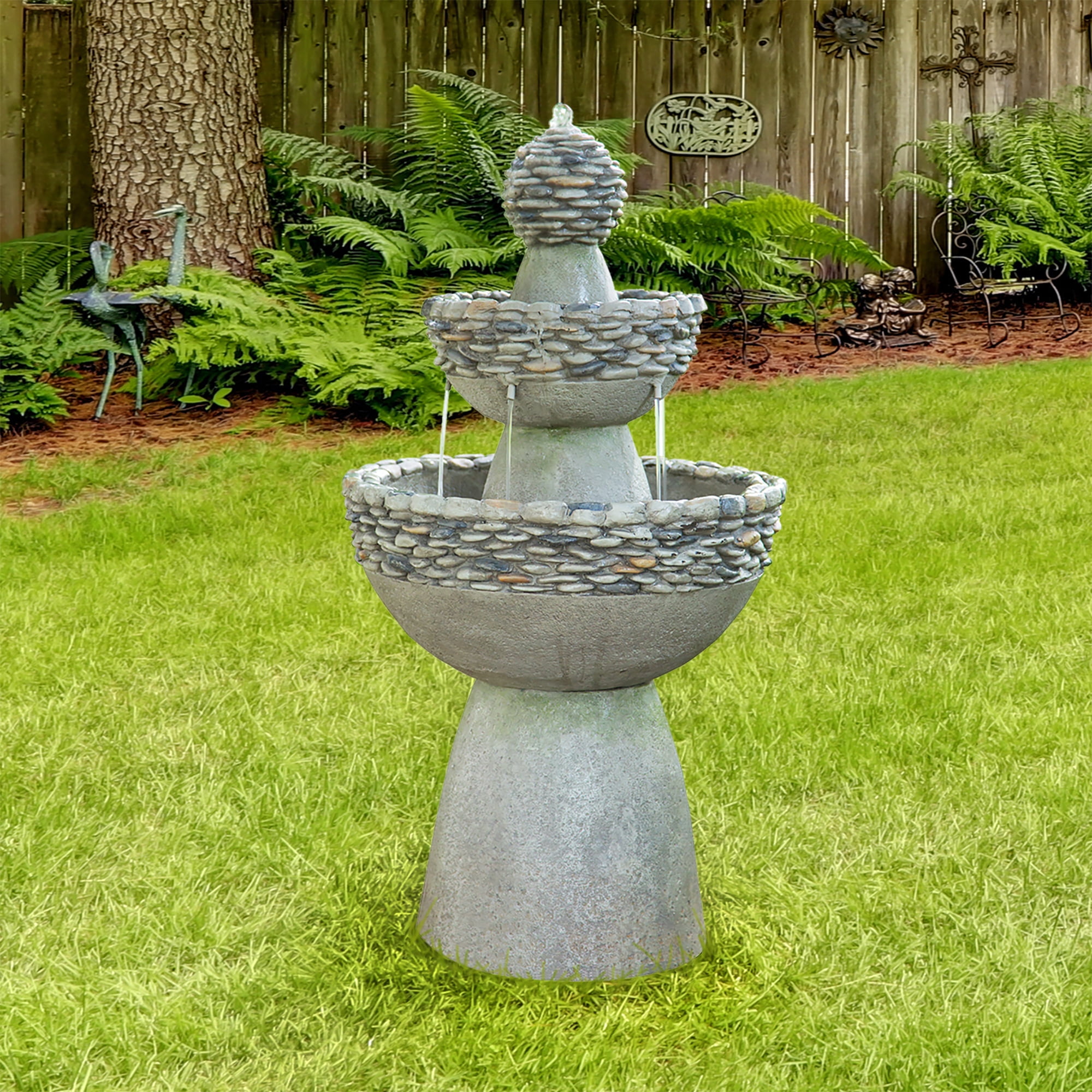 Teamson Home Stone-Look 3-Tier Outdoor Floor Fountain