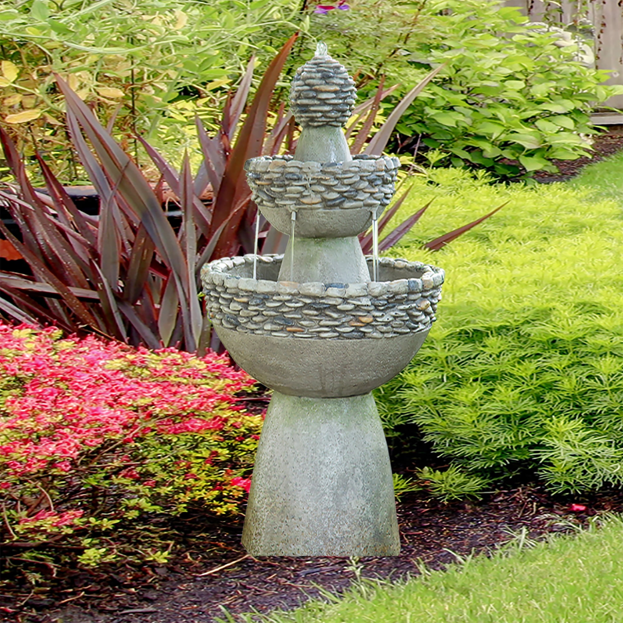 Teamson Home Stone-Look 3-Tier Outdoor Floor Fountain