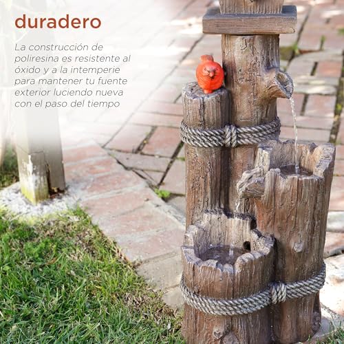 Alpine 3-Tier Log Birdhouse Waterfall Fountain, 35", Brown