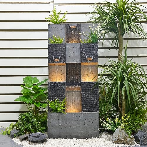 Modern 3-Tier Cascading Fountain with Lights for Outdoor Gardens