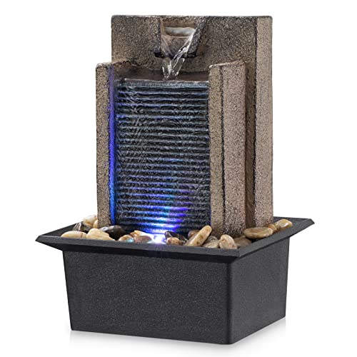 Tabletop Waterfall Fountain with Natural River Rocks and Light