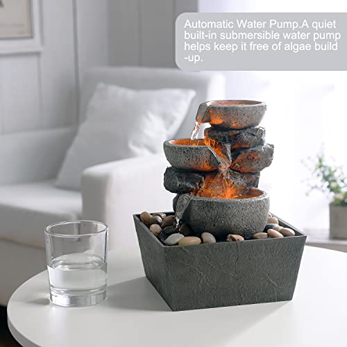 3-Bowl Rockery Tabletop Fountain with LED Light/ Cobblestones