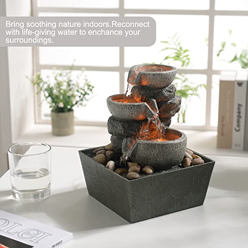 3-Bowl Rockery Tabletop Fountain with LED Light/ Cobblestones