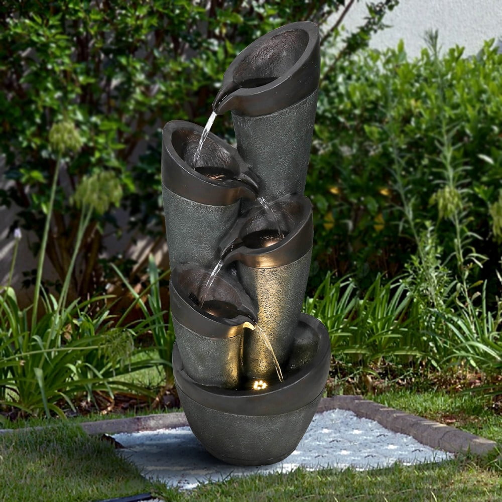 5-Tier Water Fountain with LED Lights - Patio/Garden