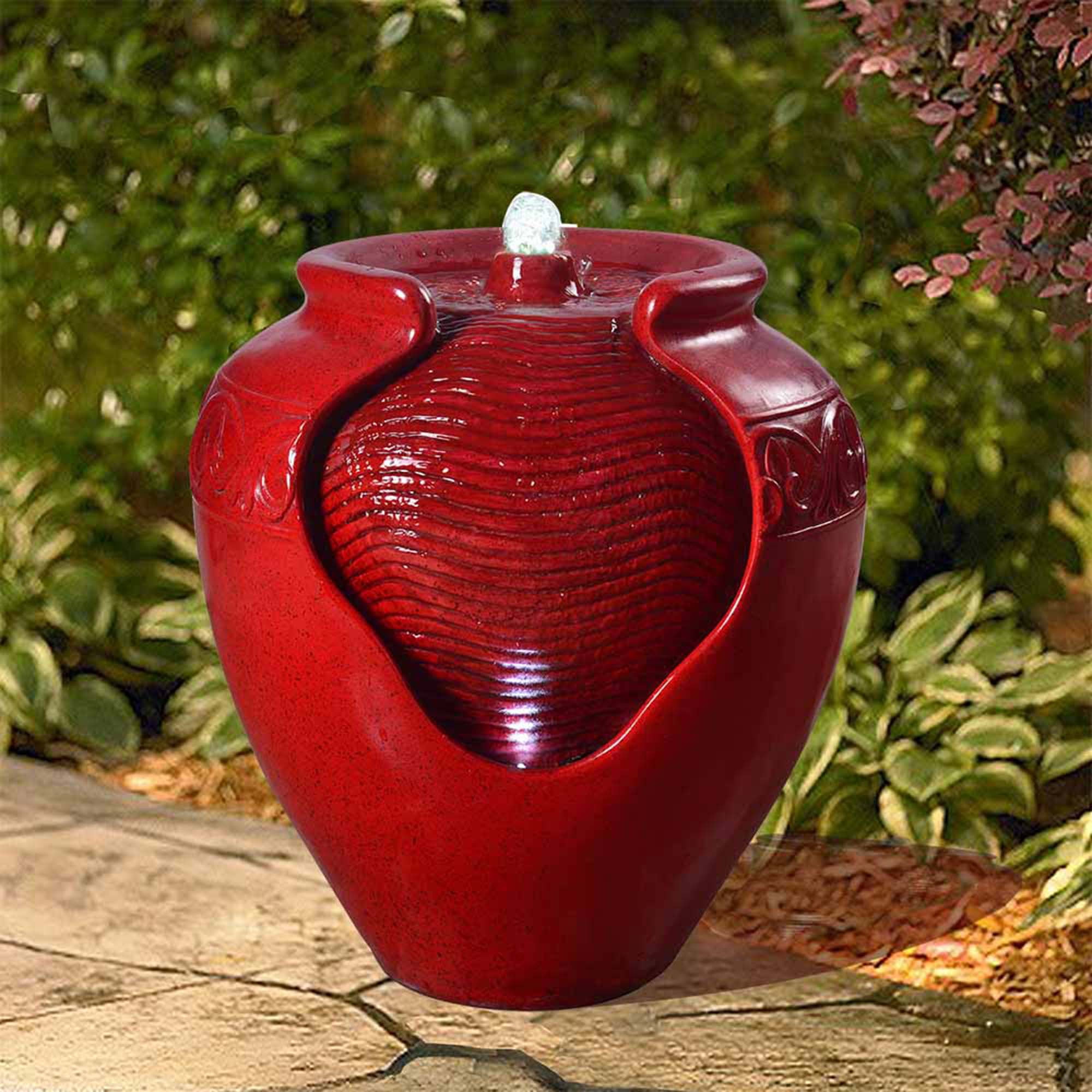Teamson Home Glazed Pot Outdoor Fountain with LED