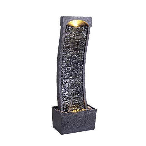 Teamson Modern Curved Slate Waterfall Fountain with LED Light