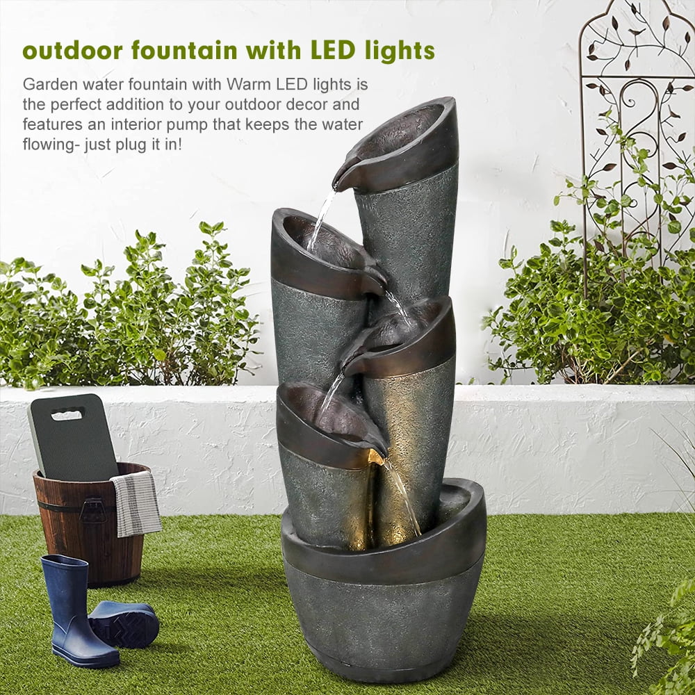 5-Tier Water Fountain with LED Lights - Patio/Garden