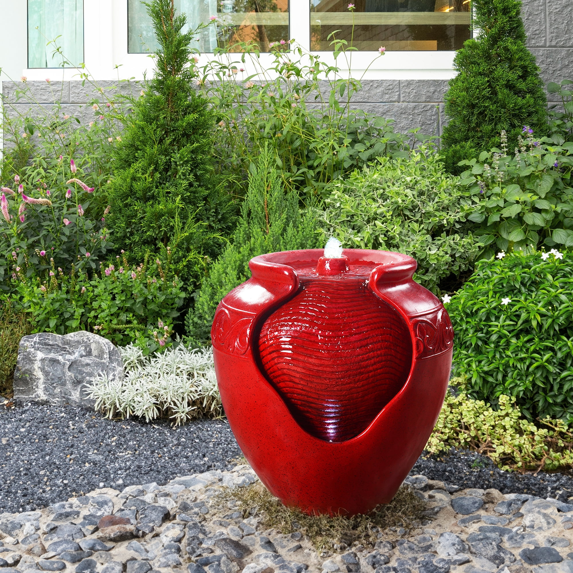 Teamson Home Glazed Pot Outdoor Fountain with LED