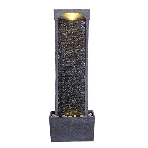 Teamson Modern Curved Slate Waterfall Fountain with LED Light