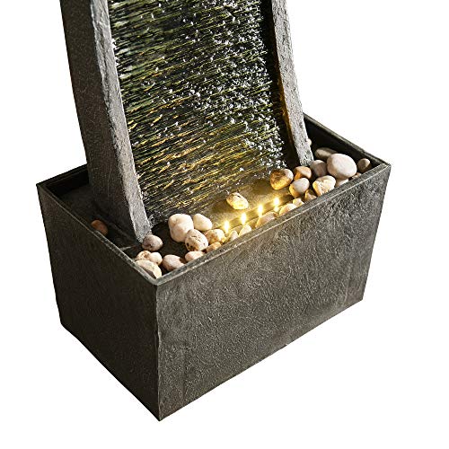 Teamson Modern Curved Slate Waterfall Fountain with LED Light