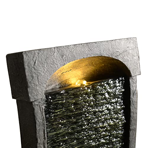 Teamson Modern Curved Slate Waterfall Fountain with LED Light