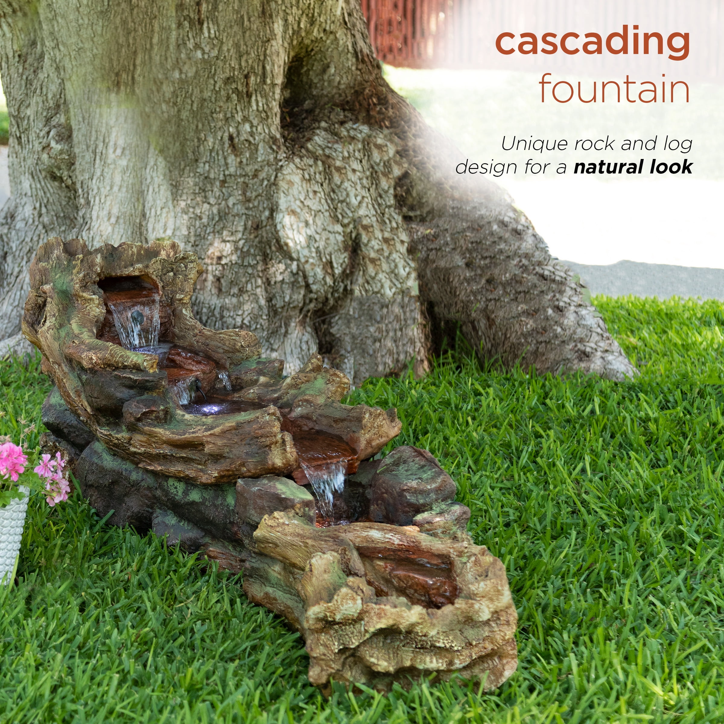 Alpine Light-Up Cascading Floor Pump Fountain, Brown, 59