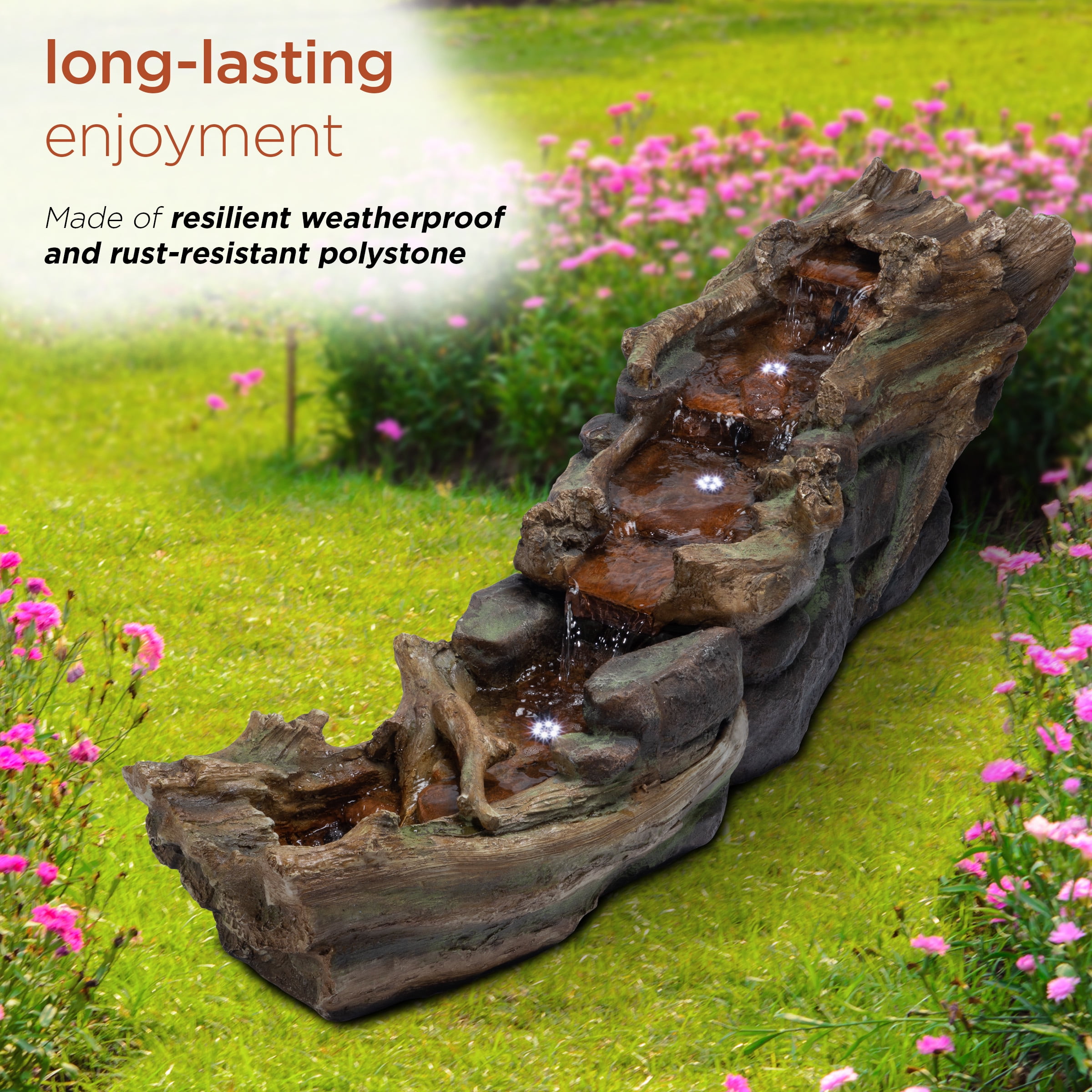 Alpine Light-Up Cascading Floor Pump Fountain, Brown, 59