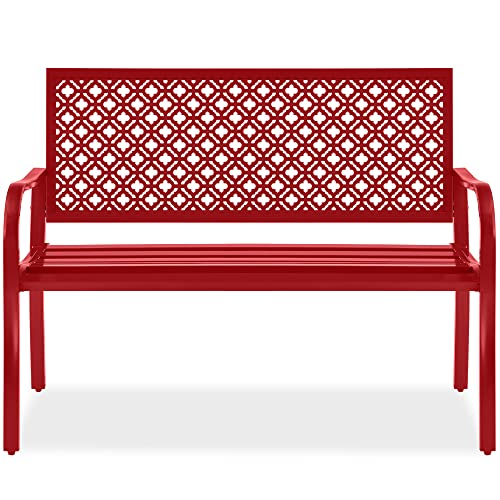 Outdoor Steel Bench for Patio with Geometric Backrest