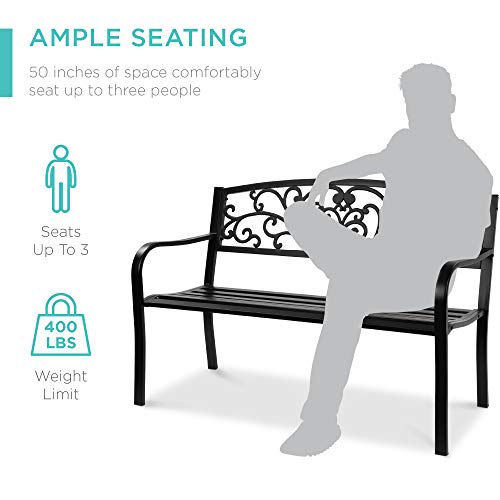 Garden Bench with Floral Design Backrest and Slatted Seat