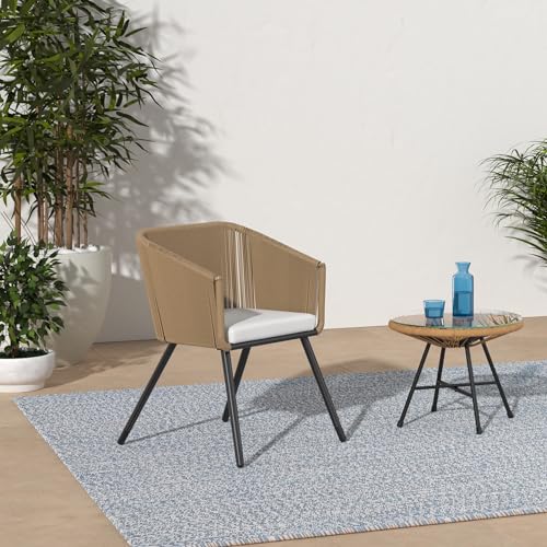 Set of 2 Patio Dining Chairs - Woven Wicker Design