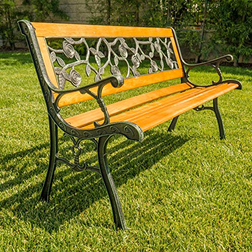 FDW Hardwood Cast Iron Garden Love Seat